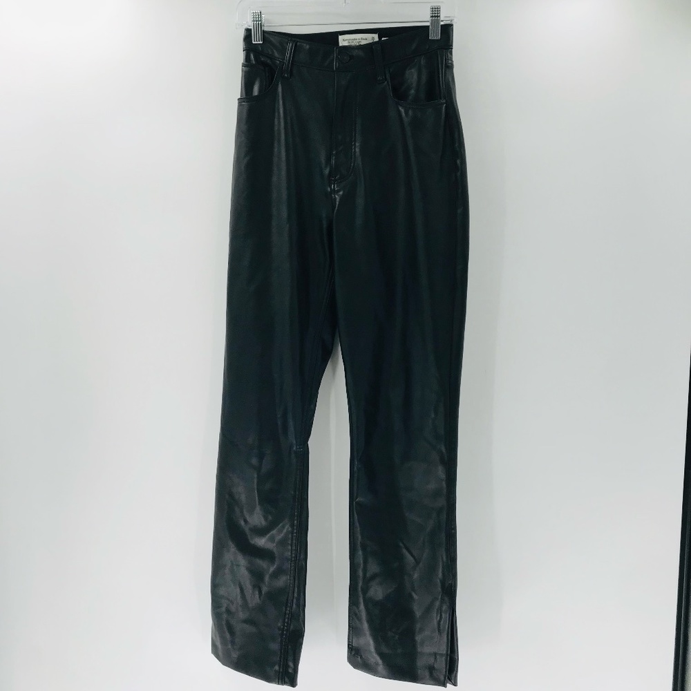 Abercrombie & Fitch The 90's Straight High Rise Vegan Leather Black Size 26